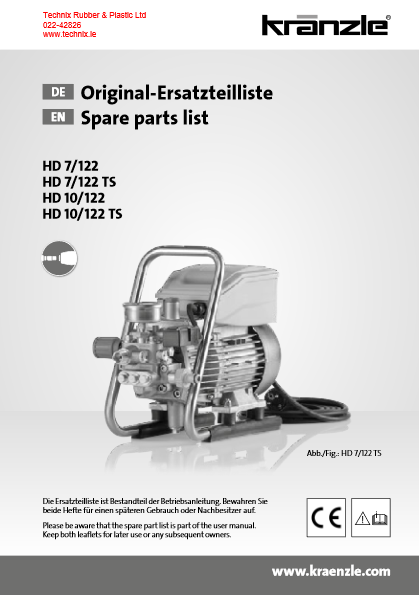 Kranzle HD7-122 Parts List