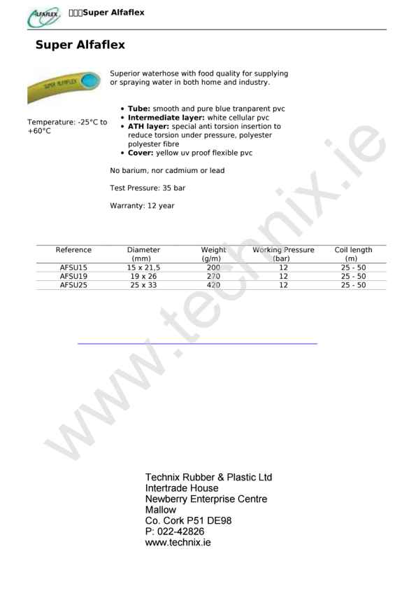 Garden Hose Technical Data (Super Alfaflex)